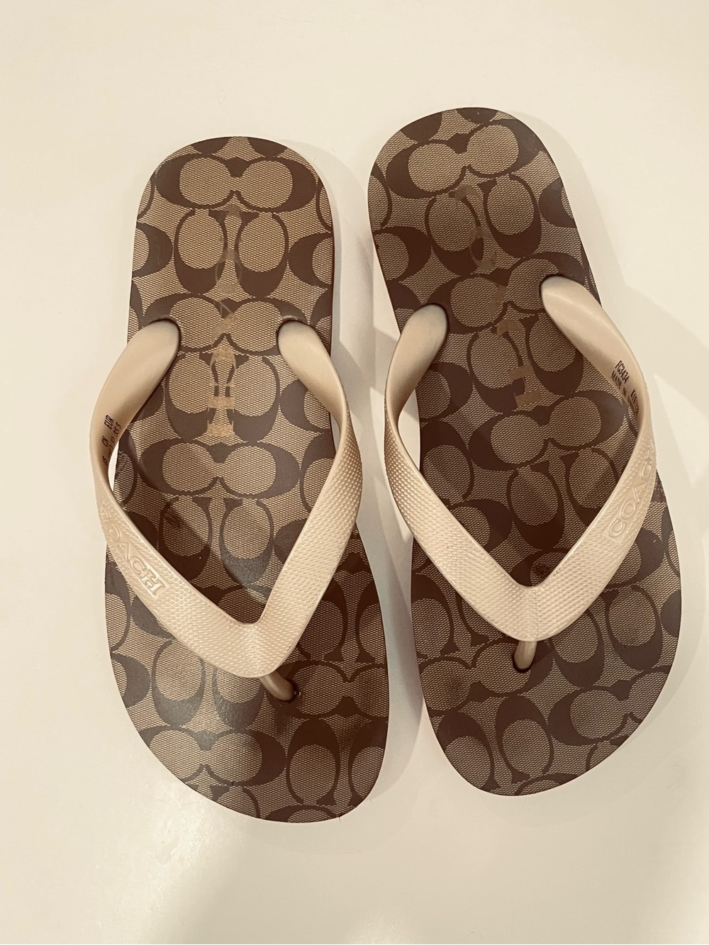 Coach Brown Signature Flip Flops with Cream Straps